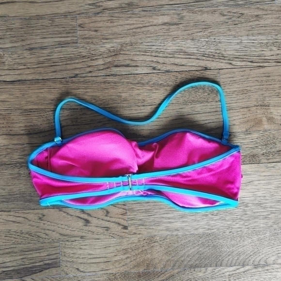 Victoria's Secret Bikini Top Bandeau Pink Blue New Large - Picture 2 of 6